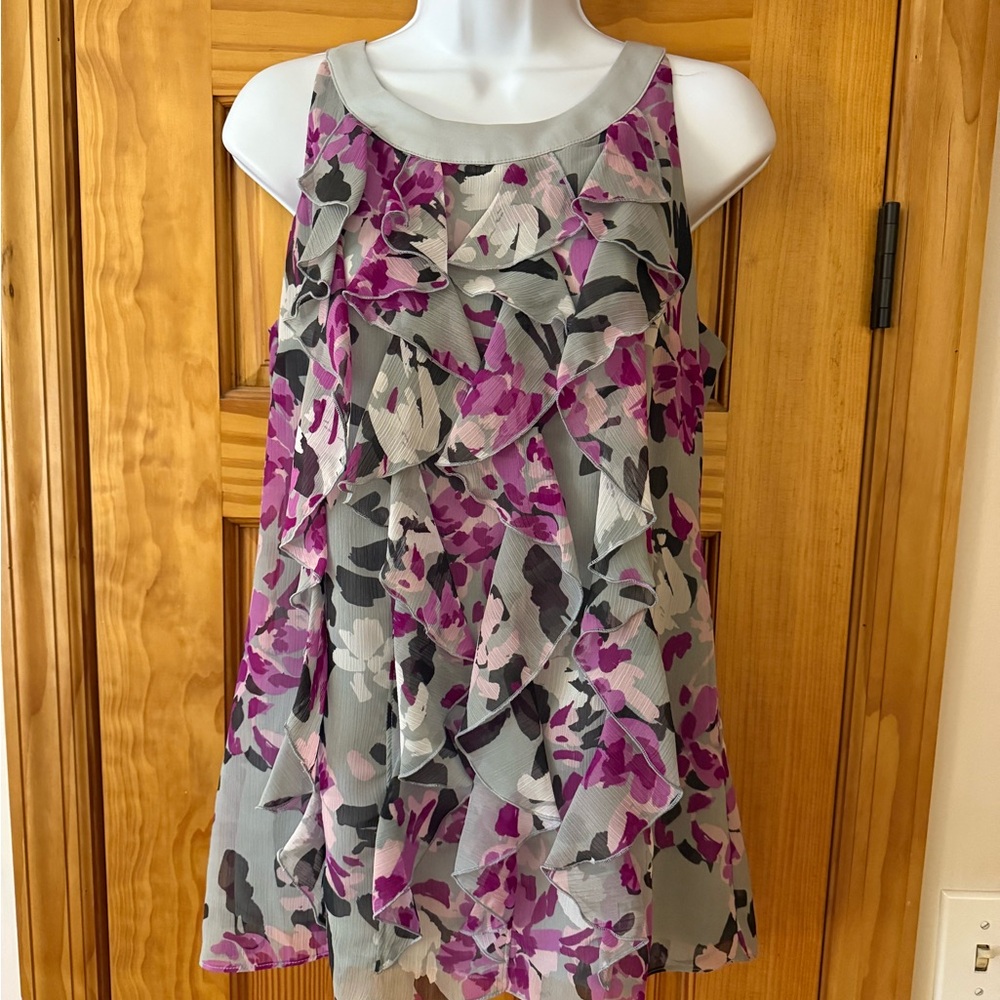 Floral Sleeveless Top - Purple and Gray